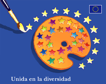 Una tavolozza di colori  con le stelline simbolo della Unione Europea